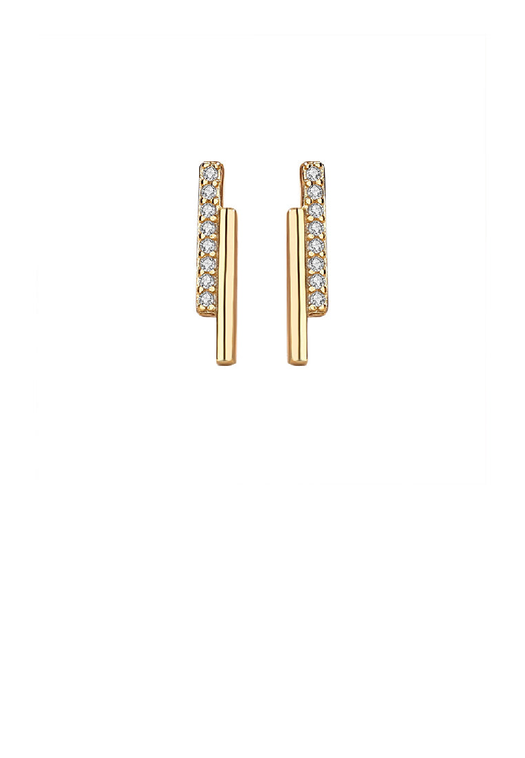 925 Sterling Silver Plated Gold Simple Fashion Bar Geometric Stud Earrings with Cubic Zirconia - Luxurious Look