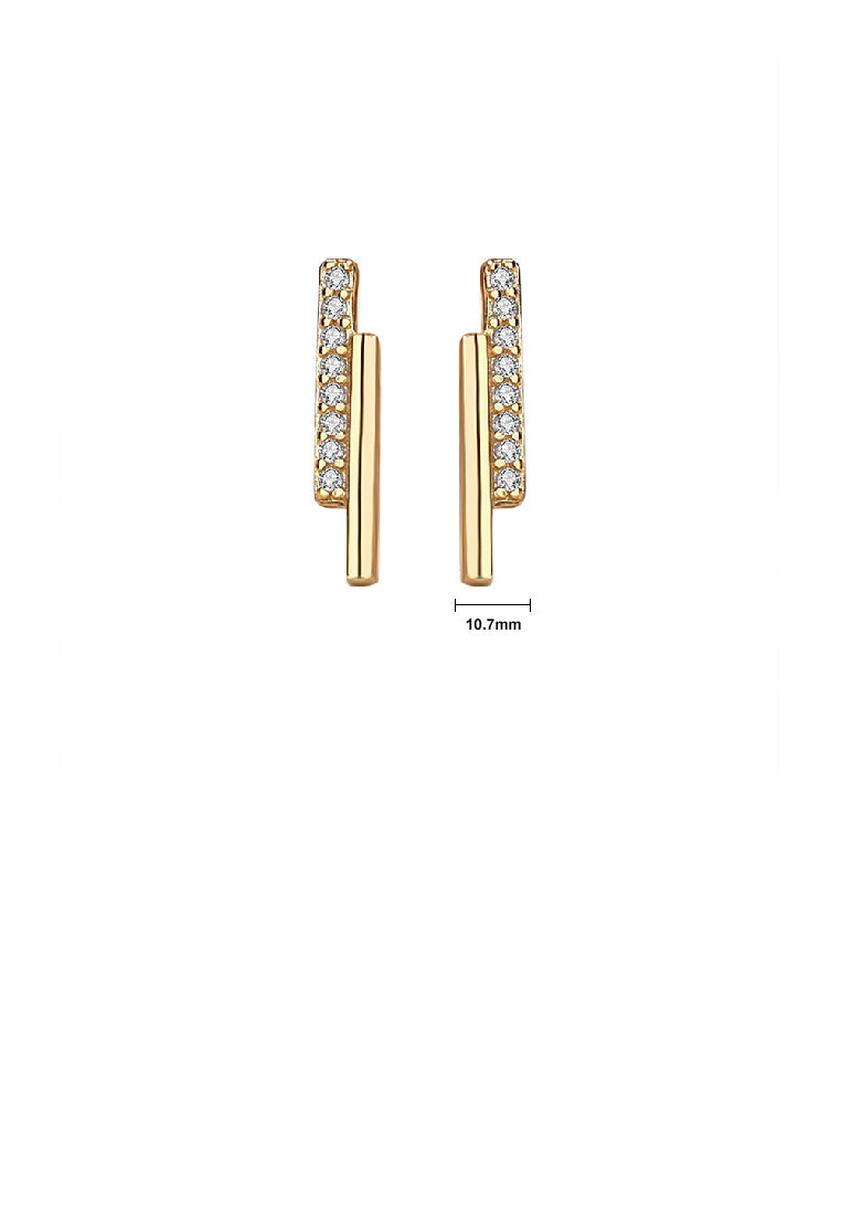925 Sterling Silver Plated Gold Simple Fashion Bar Geometric Stud Earrings with Cubic Zirconia - Luxurious Look