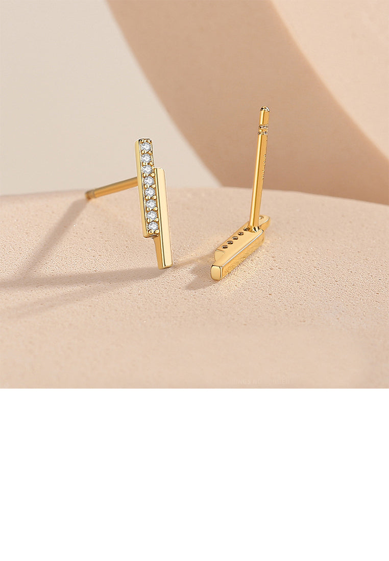 925 Sterling Silver Plated Gold Simple Fashion Bar Geometric Stud Earrings with Cubic Zirconia - Luxurious Look