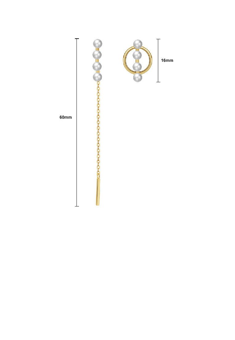 925 Sterling Silver Plated Gold Simple Fashion Circle Tassel Asymmetrical Stud Earrings with Freshwater Pearls