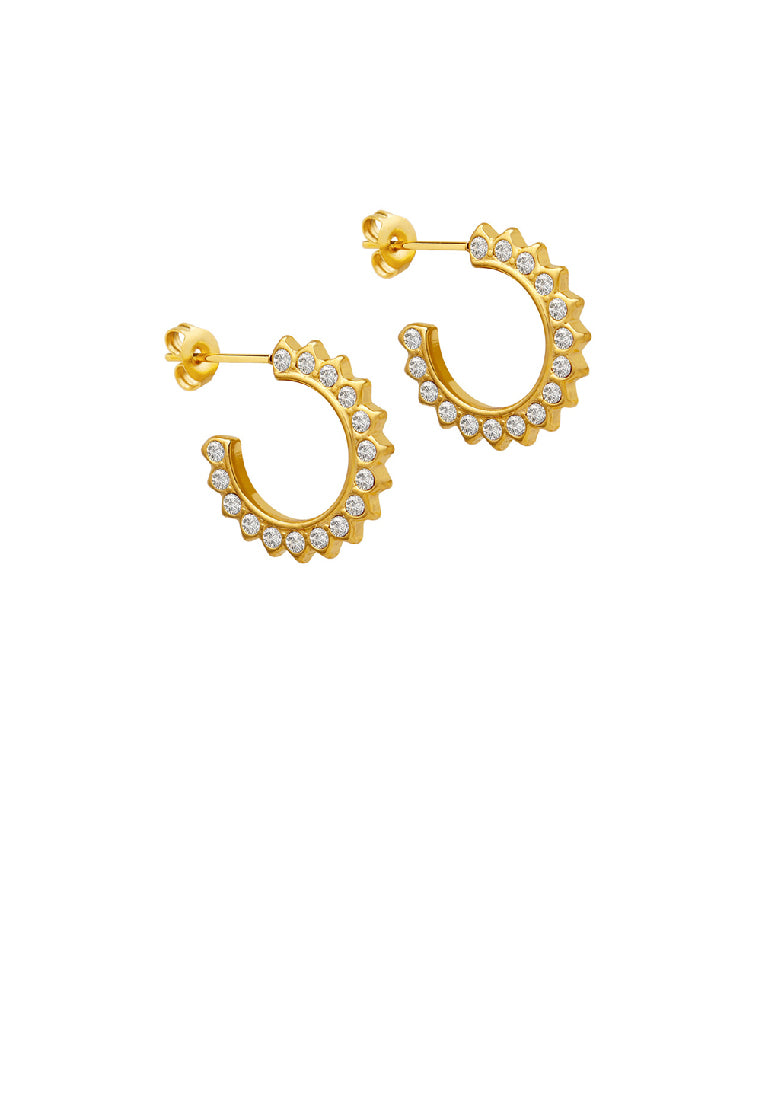 Simple and Personalized Plated Gold 316L Stainless Steel C-shaped Geometric Stud Earrings with Cubic Zirconia - Luxurious Look