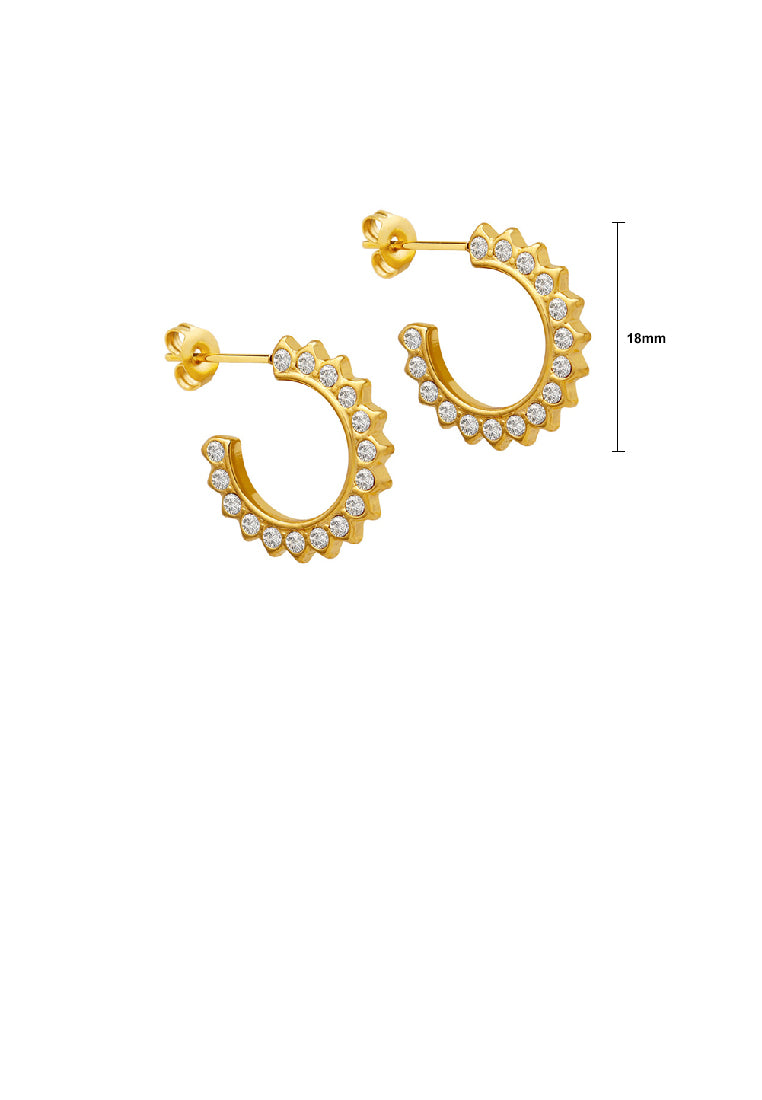 Simple and Personalized Plated Gold 316L Stainless Steel C-shaped Geometric Stud Earrings with Cubic Zirconia - Luxurious Look