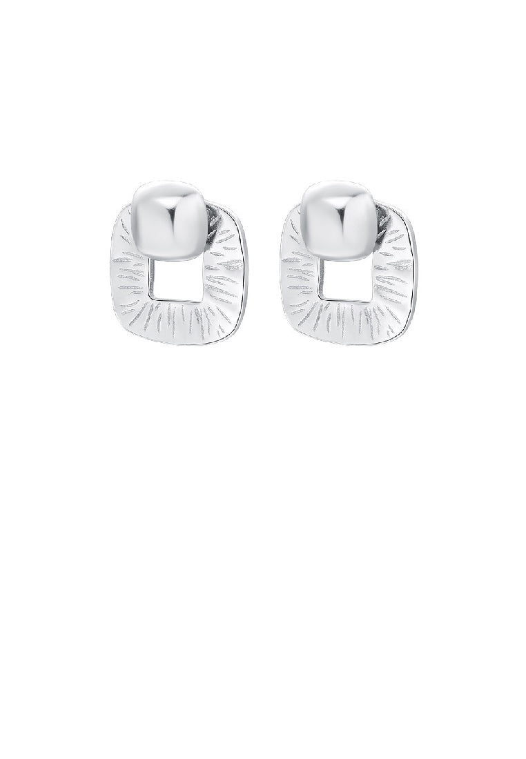 925 Sterling Silver Simple Temperament Hollow Pattern Geometric Square Stud Earrings