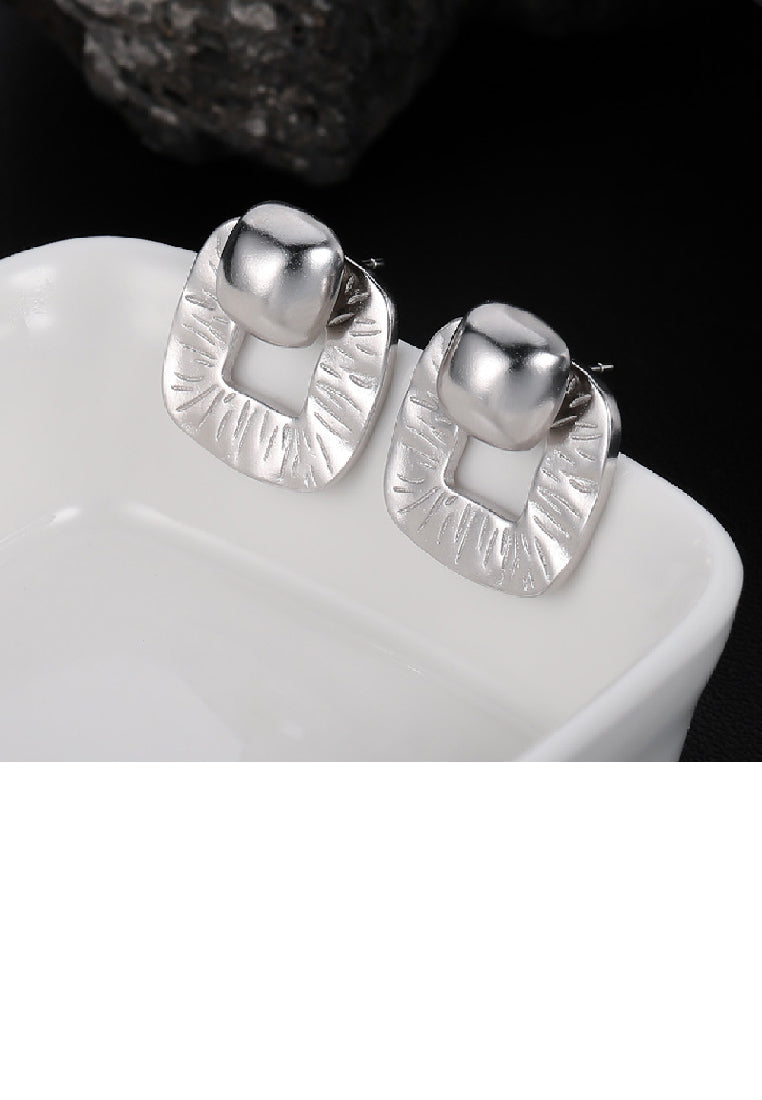 925 Sterling Silver Simple Temperament Hollow Pattern Geometric Square Stud Earrings