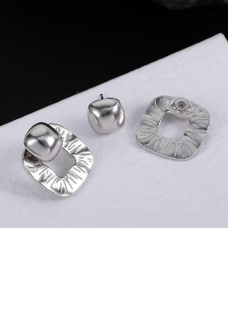 925 Sterling Silver Simple Temperament Hollow Pattern Geometric Square Stud Earrings