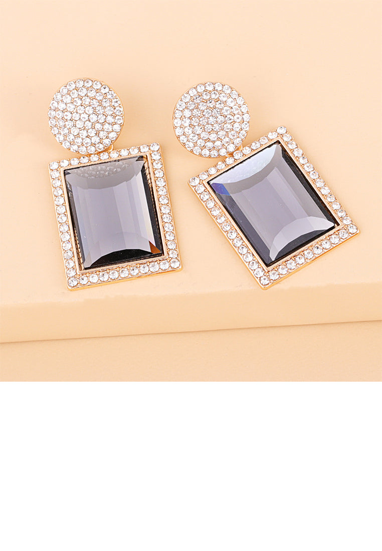 Fashion Brilliant Plated Gold Geometric Earrings with Grey Cubic Zirconia - Luxurious Look