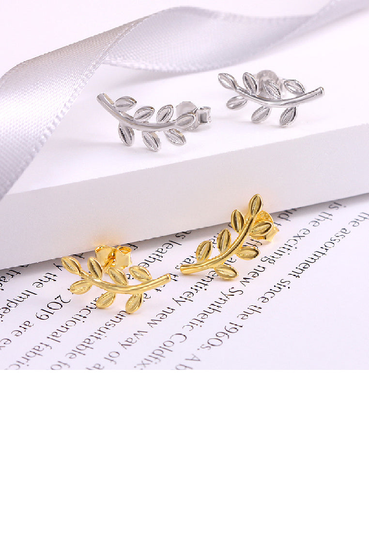 925 Sterling Silver Fashion Simple Leaf Stud Earrings