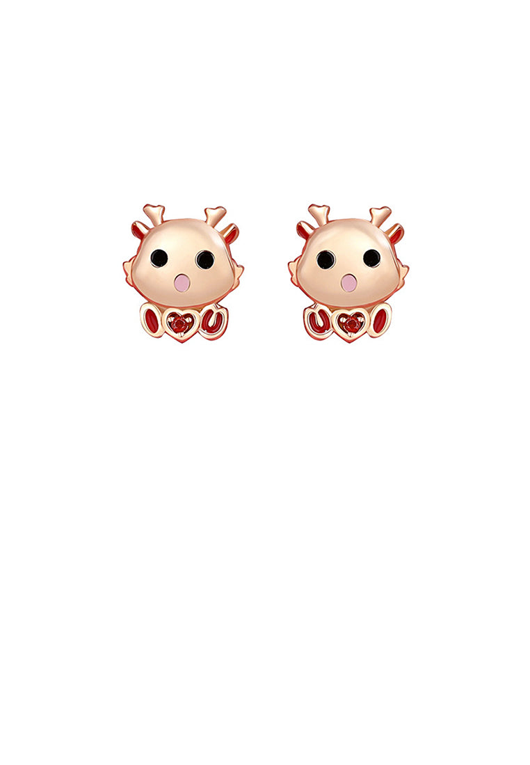 925 Sterling Silver Plated Rose Gold Simple Cute Cartoon Dragon Stud Earrings with Cubic Zirconia - Luxurious Look