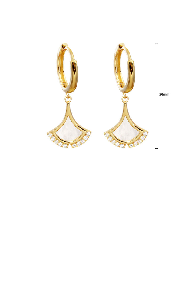925 Sterling Silver Plated Gold Simple Cute Skirt Mother-of-pearl Geometric Earrings with Cubic Zirconia - Luxurious Look