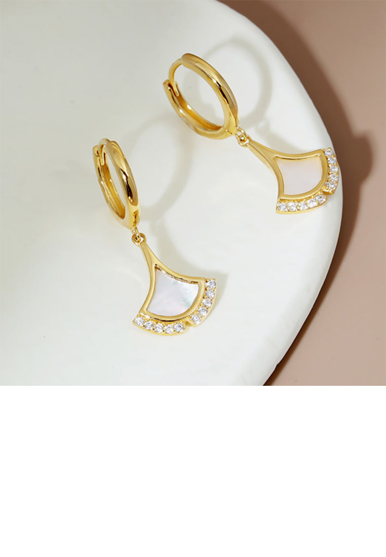 925 Sterling Silver Plated Gold Simple Cute Skirt Mother-of-pearl Geometric Earrings with Cubic Zirconia - Luxurious Look
