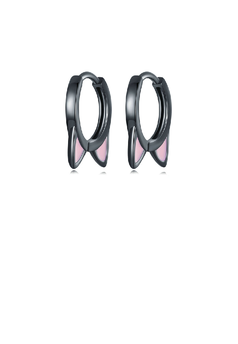 925 Sterling Silver Sweet Lovely Enamel Black Cat Earrings