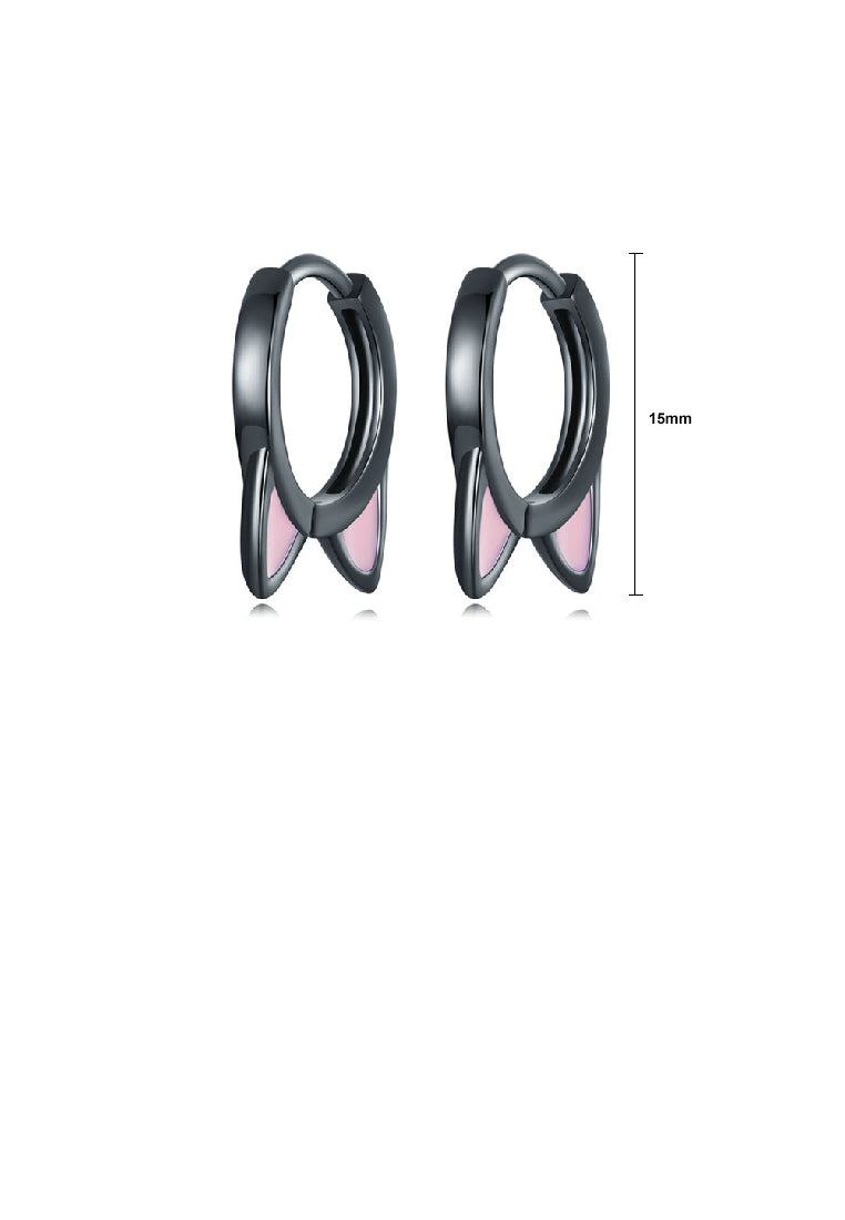 925 Sterling Silver Sweet Lovely Enamel Black Cat Earrings