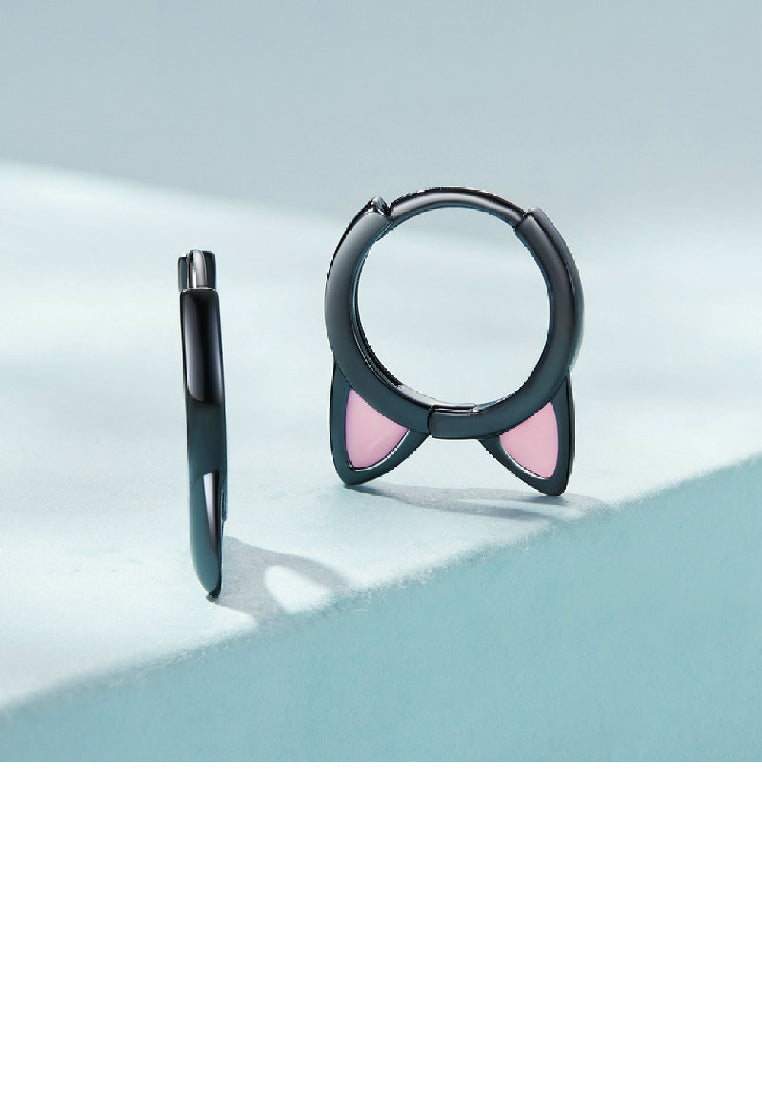 925 Sterling Silver Sweet Lovely Enamel Black Cat Earrings