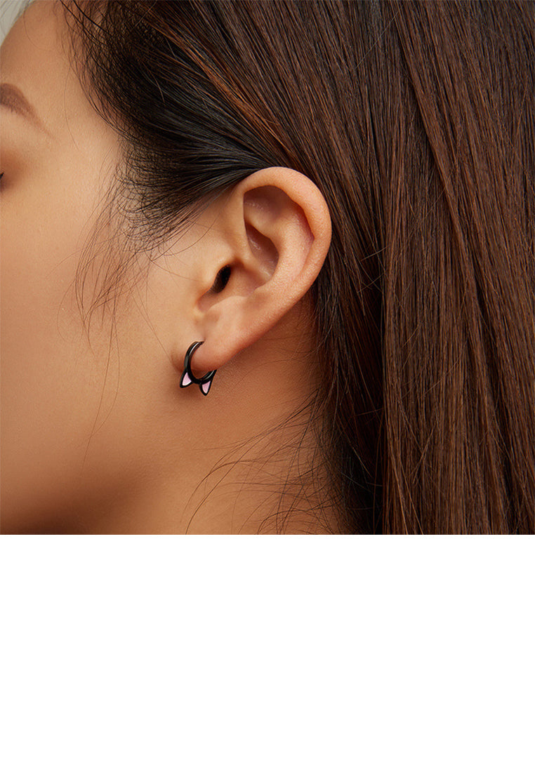 925 Sterling Silver Sweet Lovely Enamel Black Cat Earrings