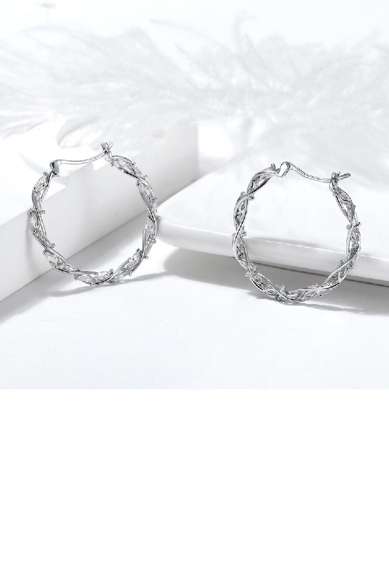 925 Sterling Silver Simple Fashion Twist Geometric Circle Earrings with Cubic Zirconia - Luxurious Look