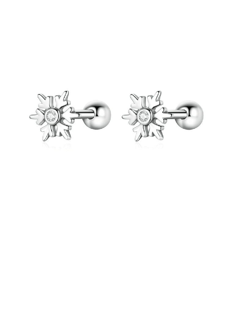 925 Sterling Silver Simple Fashion Snowflake Stud Earrings with Cubic Zirconia - Luxurious Look