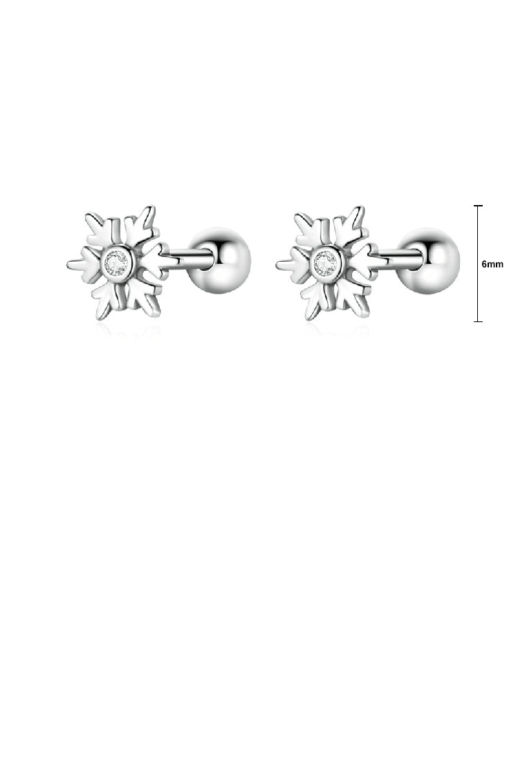 925 Sterling Silver Simple Fashion Snowflake Stud Earrings with Cubic Zirconia - Luxurious Look