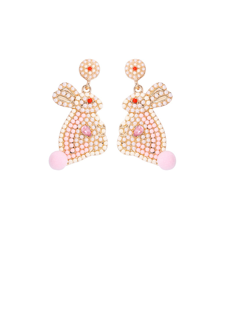 Fashion Cute Plated Gold Rabbit Imitation Pearl Earrings with Cubic Zirconia - Luxurious Look