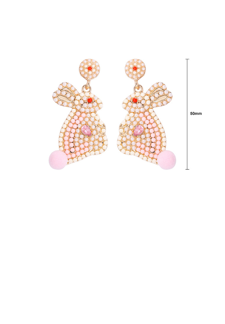 Fashion Cute Plated Gold Rabbit Imitation Pearl Earrings with Cubic Zirconia - Luxurious Look