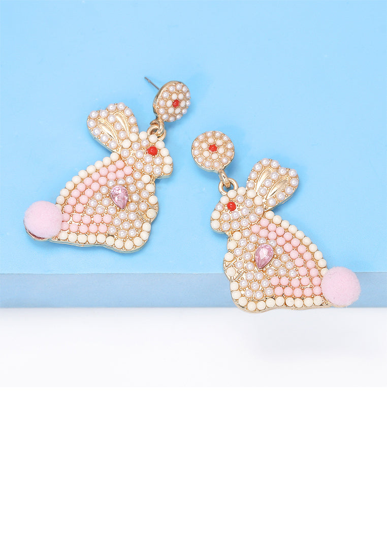 Fashion Cute Plated Gold Rabbit Imitation Pearl Earrings with Cubic Zirconia - Luxurious Look