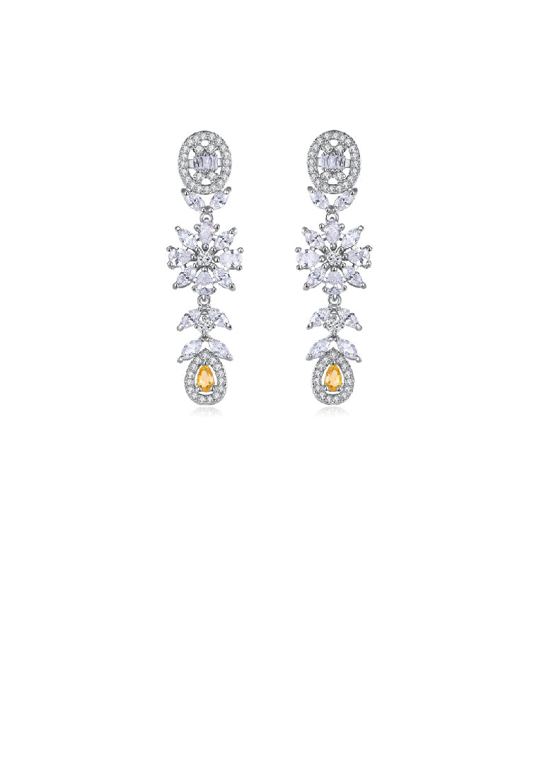 Elegance Temperament Geometric Floral Tassel Earrings with Cubic Zirconia - Luxurious Look