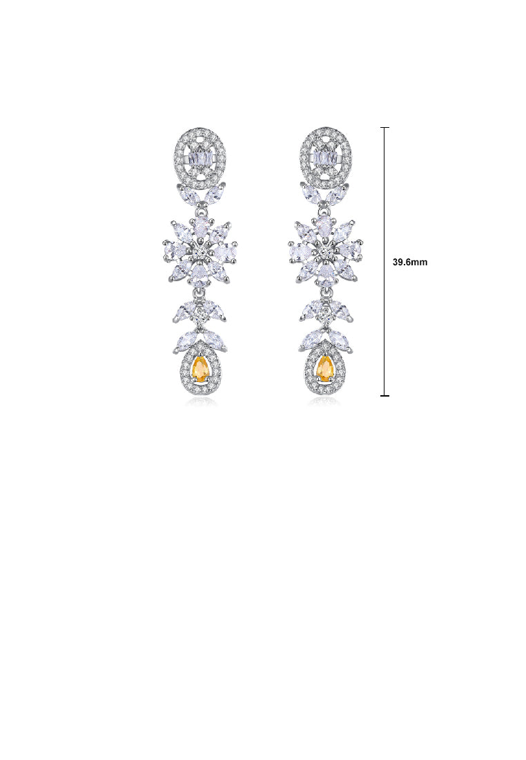 Elegance Temperament Geometric Floral Tassel Earrings with Cubic Zirconia - Luxurious Look