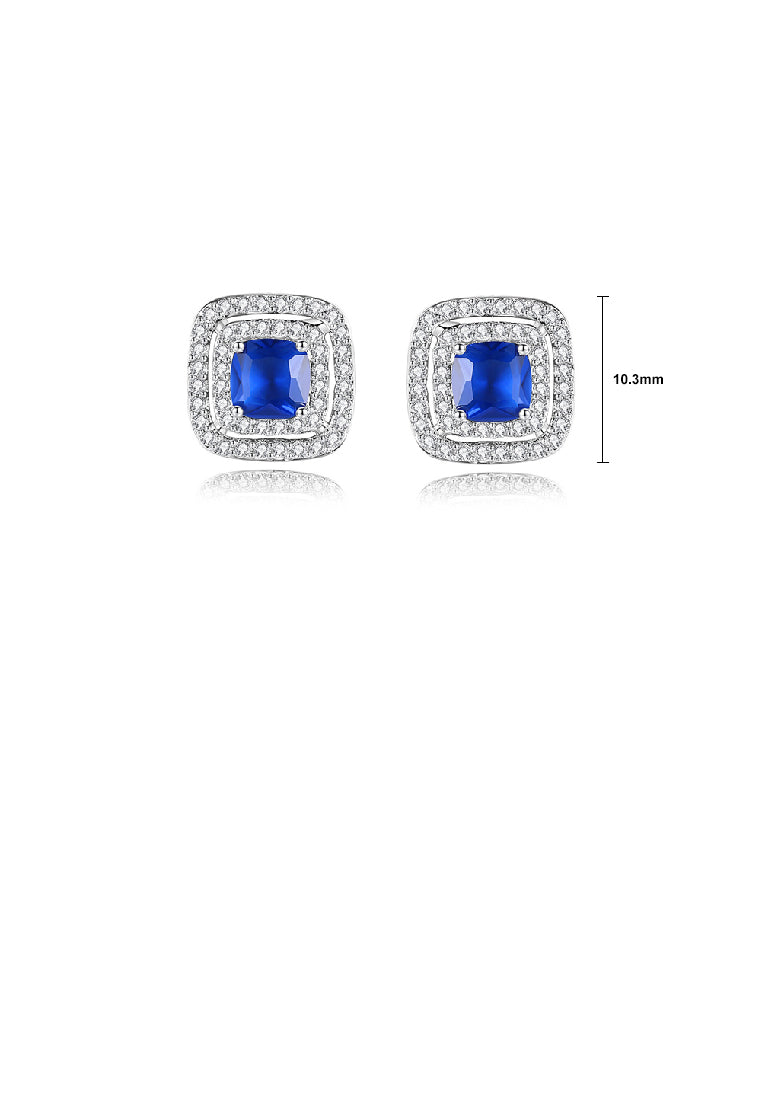 Brilliant Geometric Square Stud Earrings with Blue Cubic Zirconia - Luxurious Look