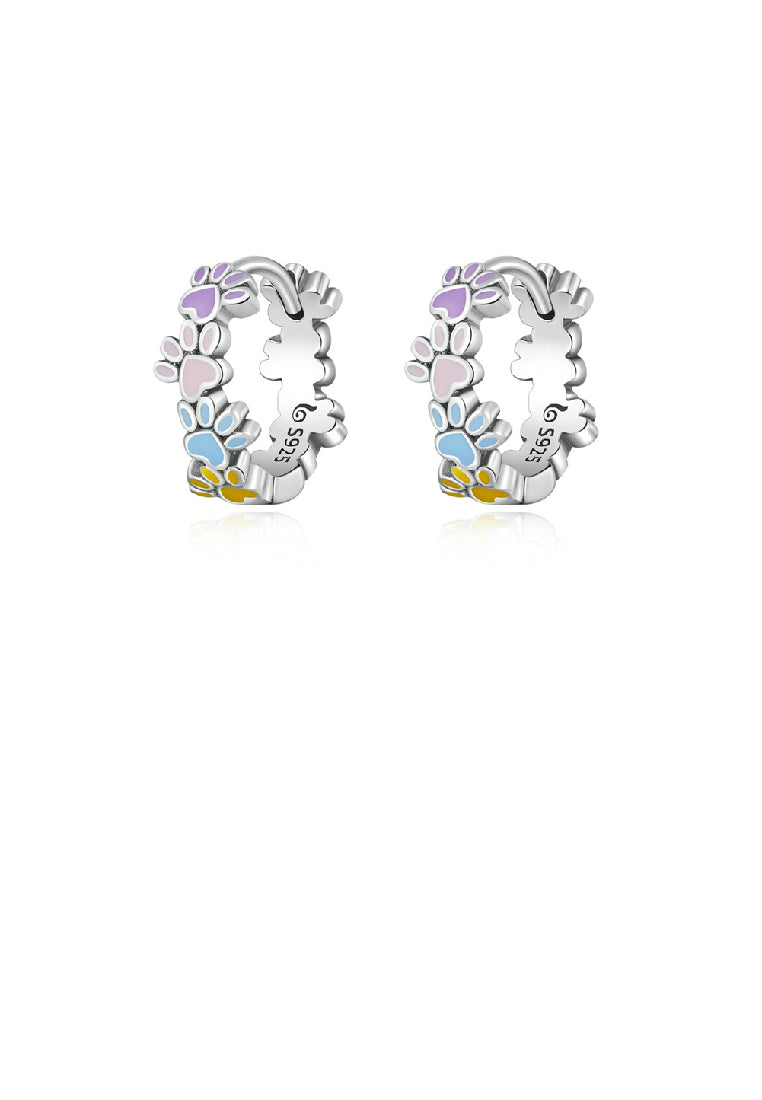 925 Sterling Silver Simple Cute Colorful Paw Print Geometric Earrings