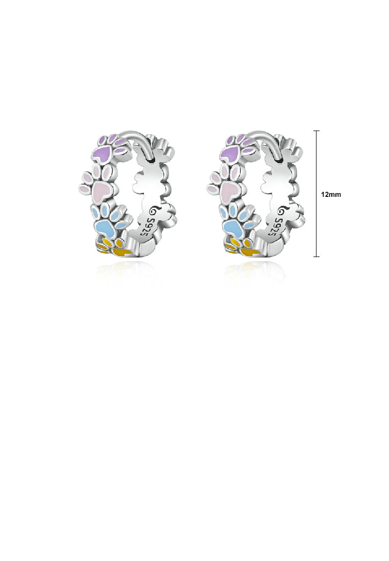 925 Sterling Silver Simple Cute Colorful Paw Print Geometric Earrings