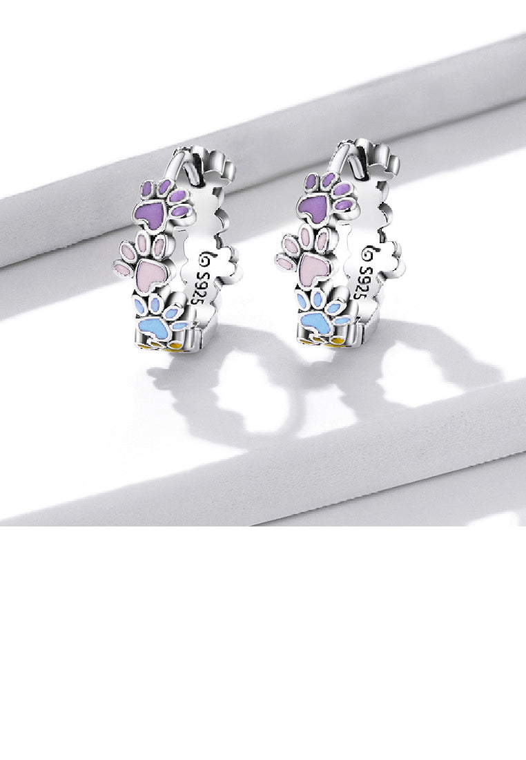 925 Sterling Silver Simple Cute Colorful Paw Print Geometric Earrings