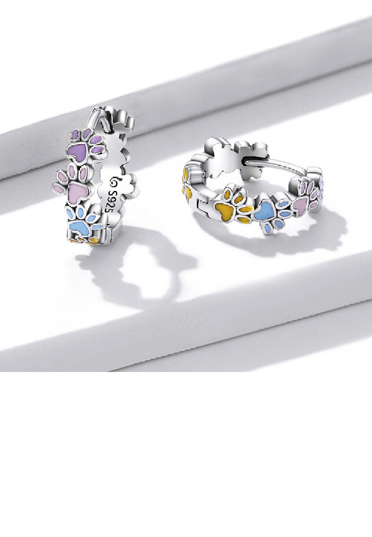 925 Sterling Silver Simple Cute Colorful Paw Print Geometric Earrings