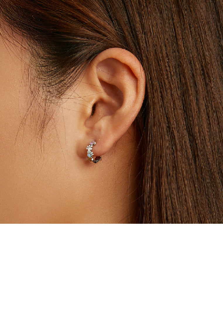 925 Sterling Silver Simple Cute Colorful Paw Print Geometric Earrings