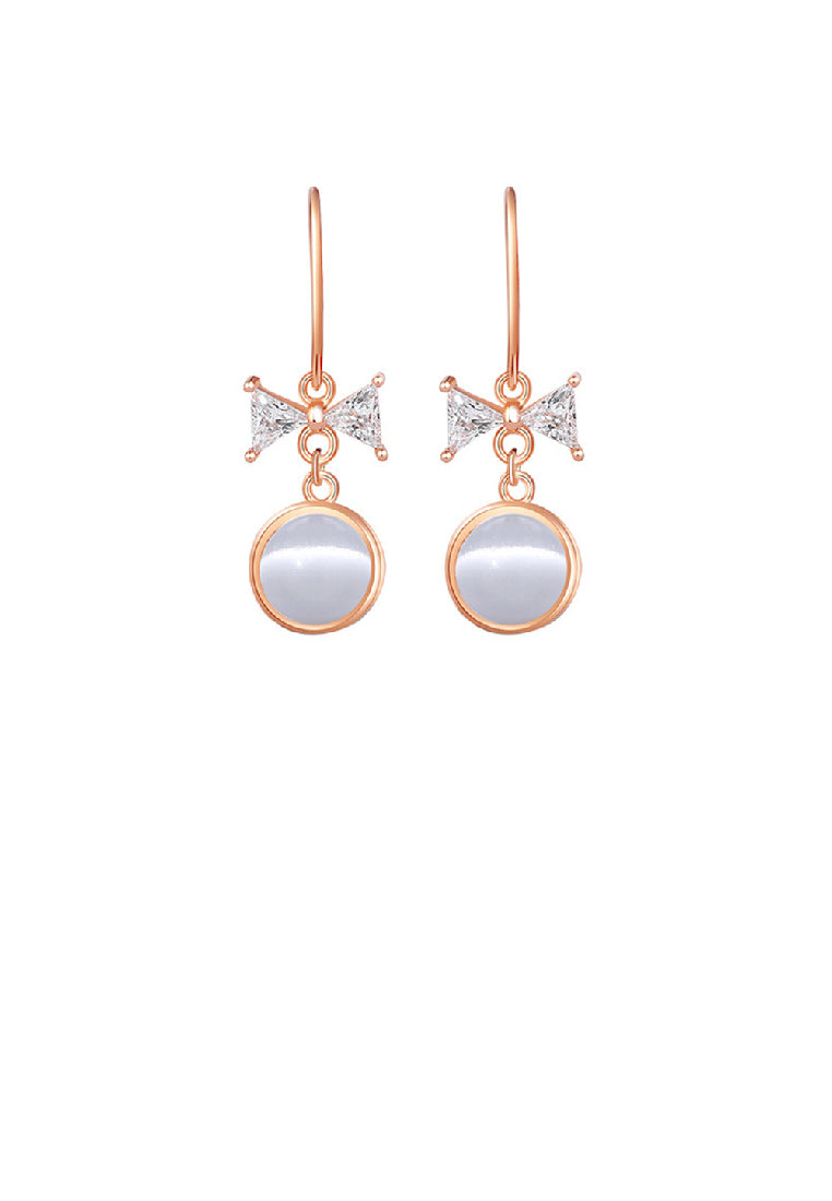 925 Sterling Silver Plated Rose Gold Sweet and Lovely Ribbon Round Opal Earrings with Cubic Zirconia - Luxurious Look