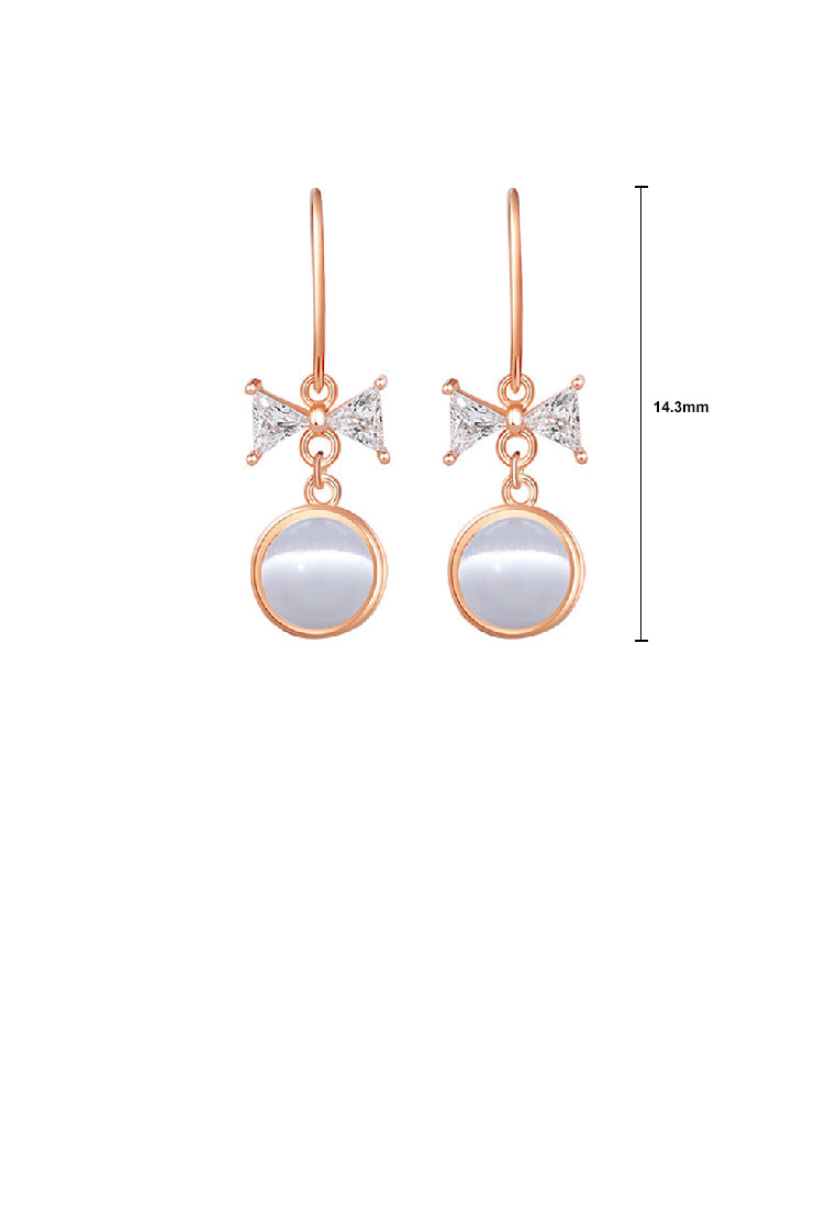 925 Sterling Silver Plated Rose Gold Sweet and Lovely Ribbon Round Opal Earrings with Cubic Zirconia - Luxurious Look
