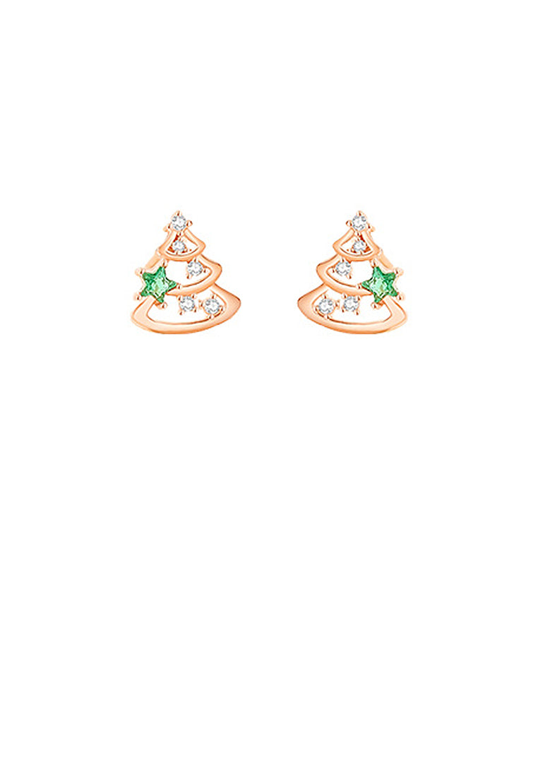 925 Sterling Silver Plated Rose Gold Simple Cute Christmas Tree Stud Earrings with Cubic Zirconia - Luxurious Look
