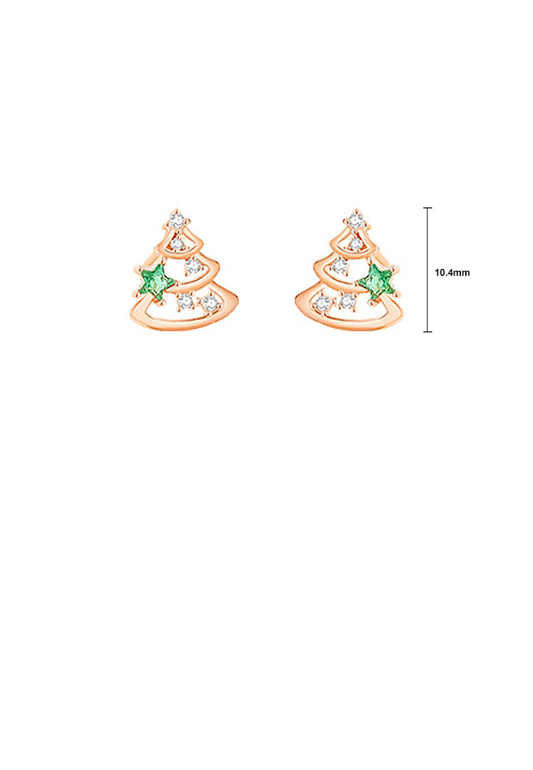 925 Sterling Silver Plated Rose Gold Simple Cute Christmas Tree Stud Earrings with Cubic Zirconia - Luxurious Look