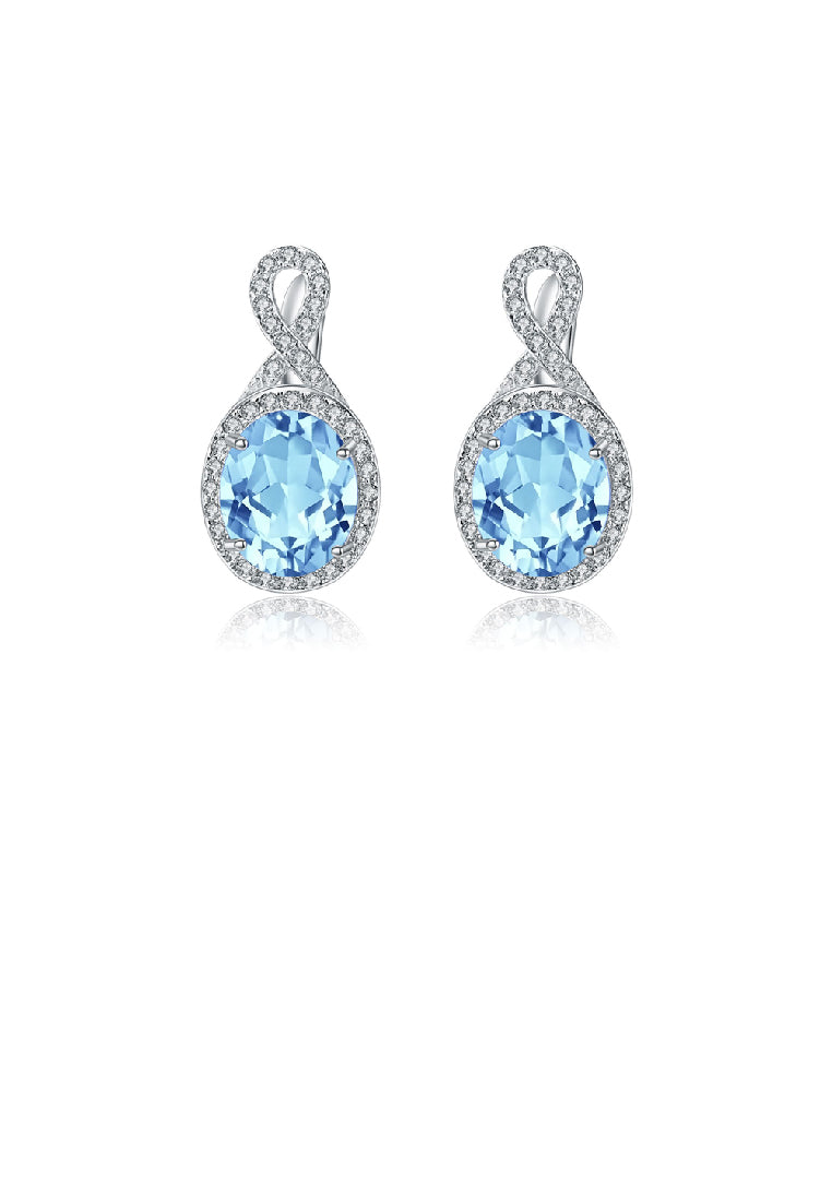 925 Sterling Silver Fashion Brilliant Geometric Blue Topaz Stud Earrings with Cubic Zirconia - Luxurious Look