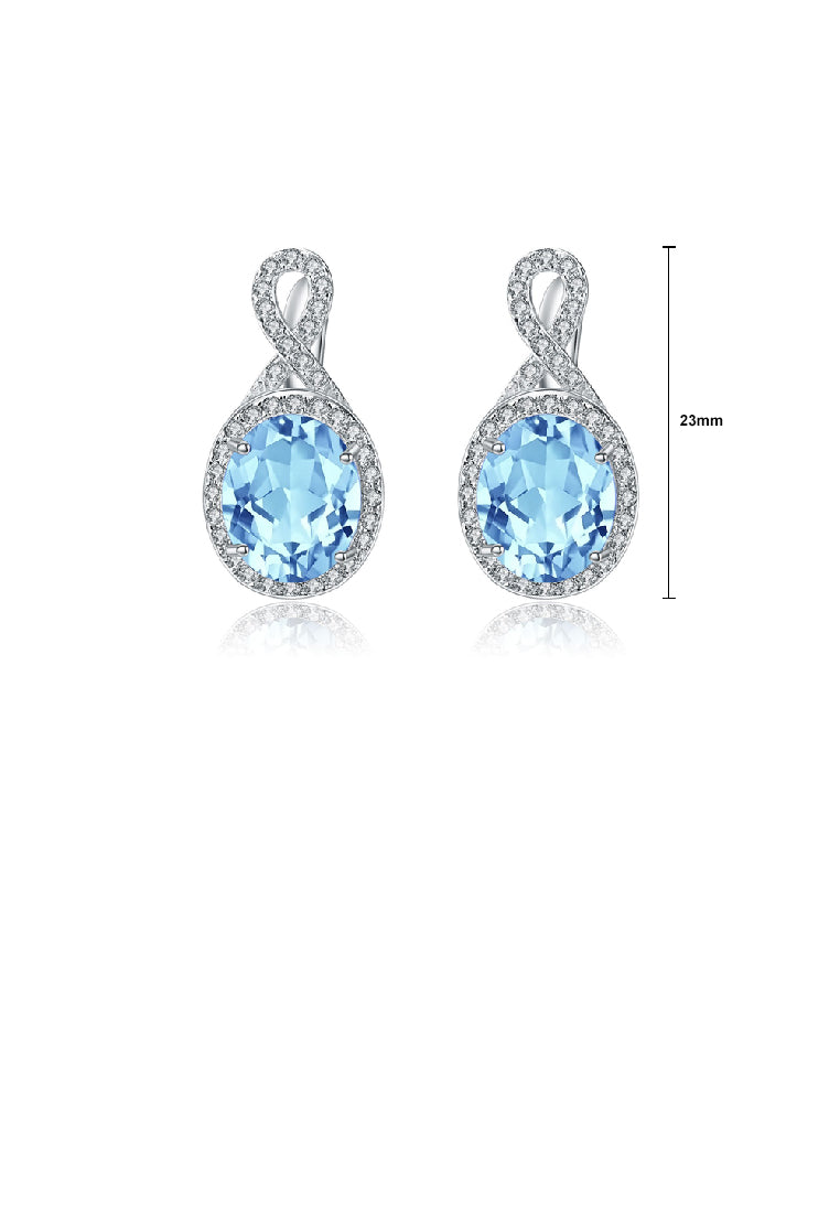 925 Sterling Silver Fashion Brilliant Geometric Blue Topaz Stud Earrings with Cubic Zirconia - Luxurious Look