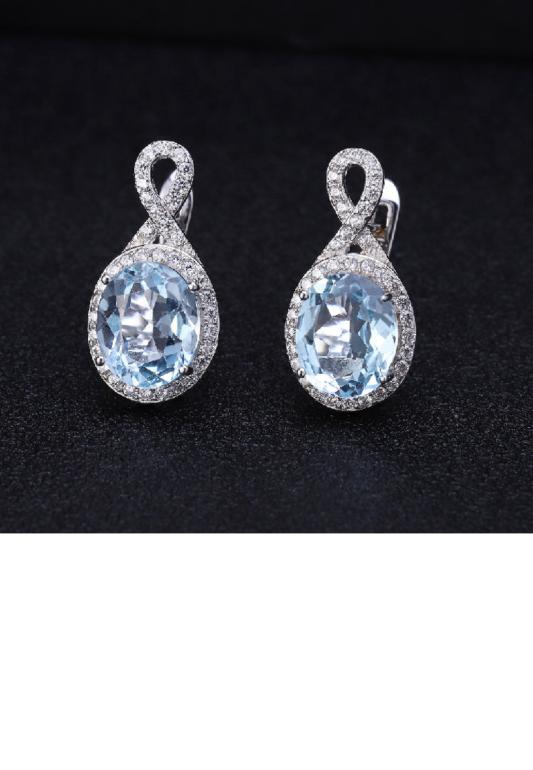 925 Sterling Silver Fashion Brilliant Geometric Blue Topaz Stud Earrings with Cubic Zirconia - Luxurious Look