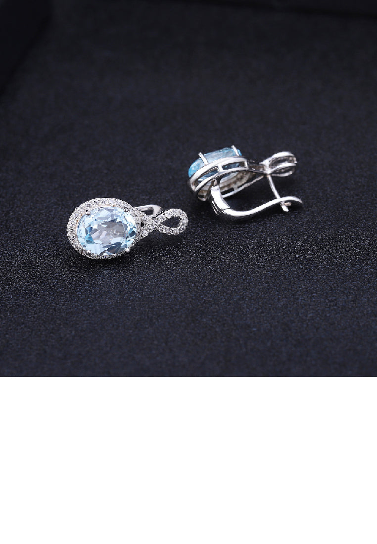 925 Sterling Silver Fashion Brilliant Geometric Blue Topaz Stud Earrings with Cubic Zirconia - Luxurious Look