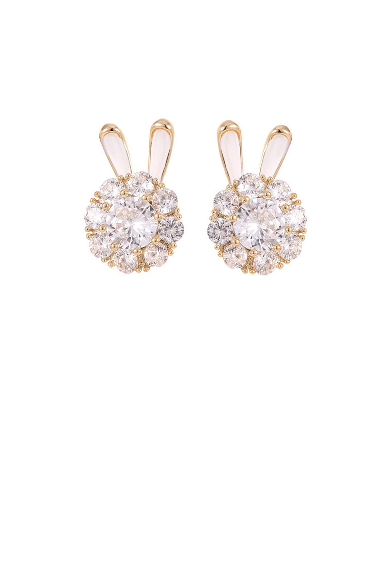Simple Cute Plated Gold Rabbit Stud Earrings with Cubic Zirconia - Luxurious Look