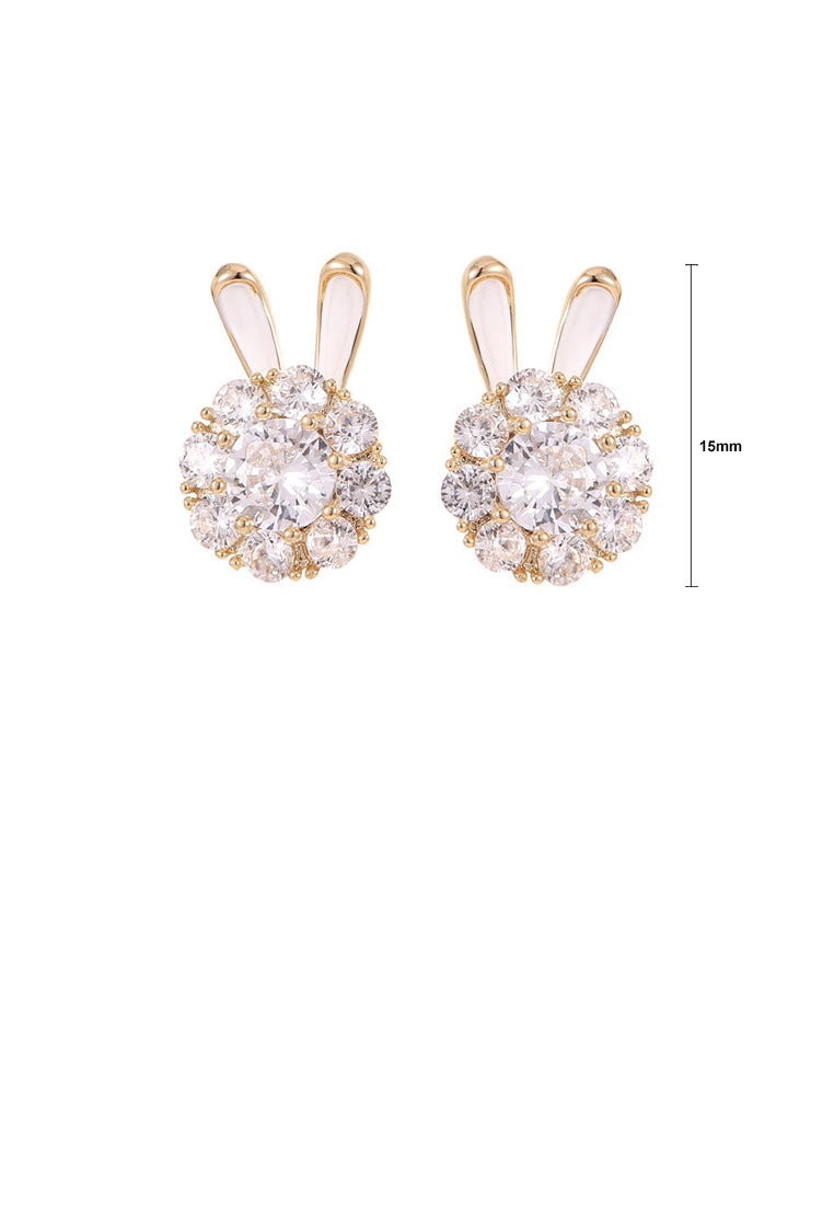 Simple Cute Plated Gold Rabbit Stud Earrings with Cubic Zirconia - Luxurious Look