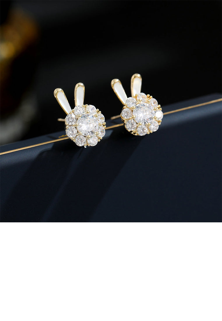 Simple Cute Plated Gold Rabbit Stud Earrings with Cubic Zirconia - Luxurious Look