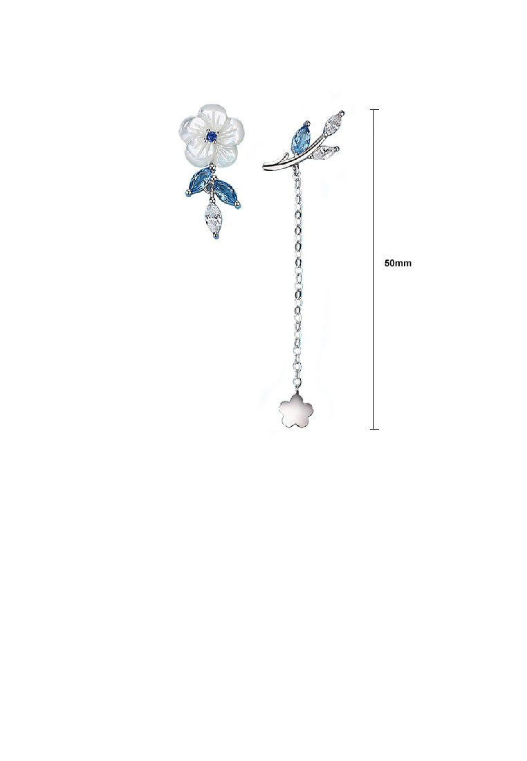 925 Sterling Silver Fashion Temperament Flower Tassel Asymmetrical Stud Earrings with Cubic Zirconia - Luxurious Look