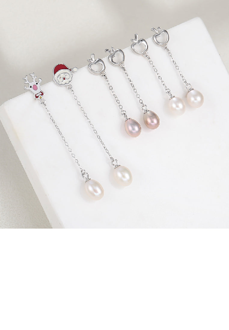 925 Sterling Silver Simple Cute Santa Elk Tassel Freshwater Pearl Earrings - Luxurious Look
