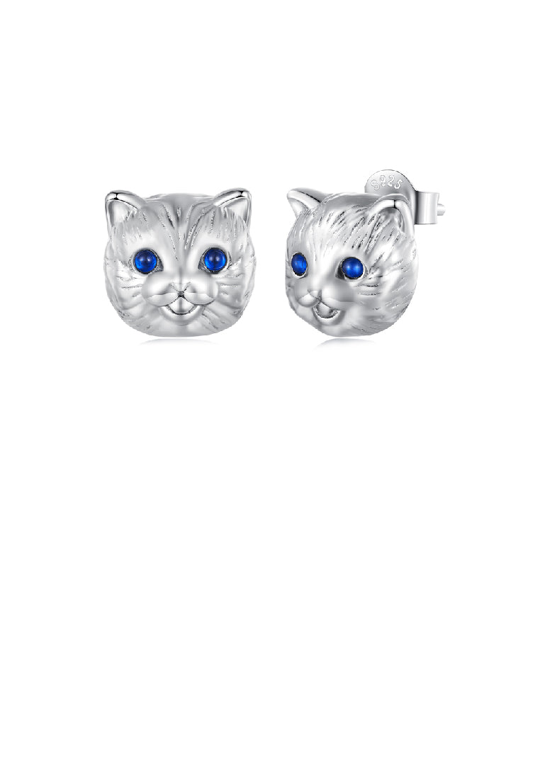 925 Sterling Silver Simple Cute Cat Stud Earrings