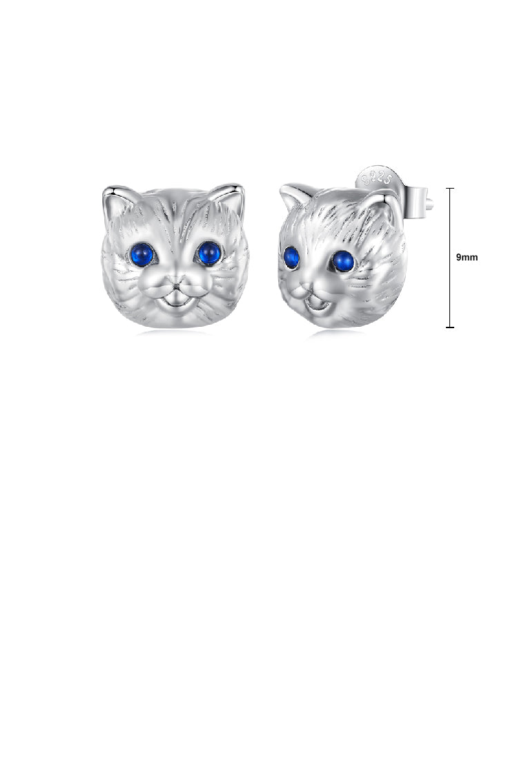 925 Sterling Silver Simple Cute Cat Stud Earrings