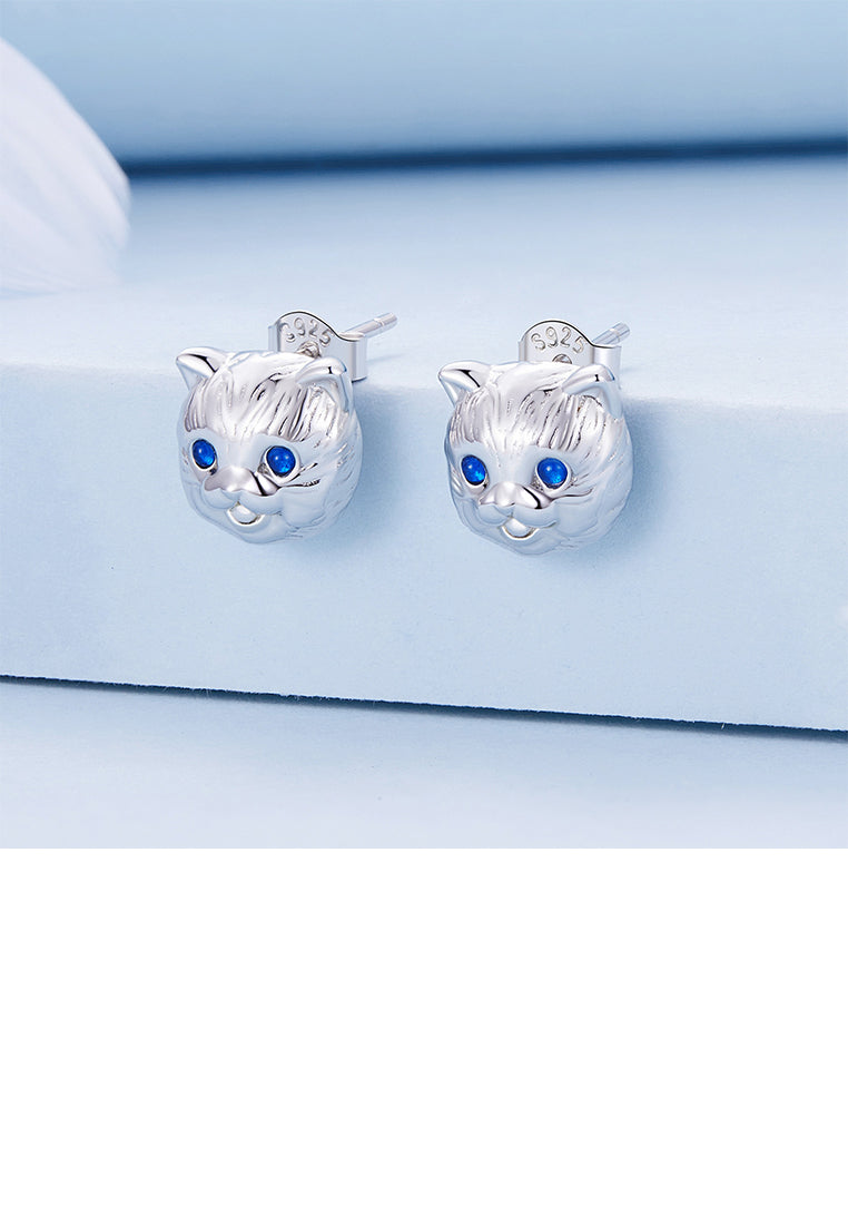 925 Sterling Silver Simple Cute Cat Stud Earrings