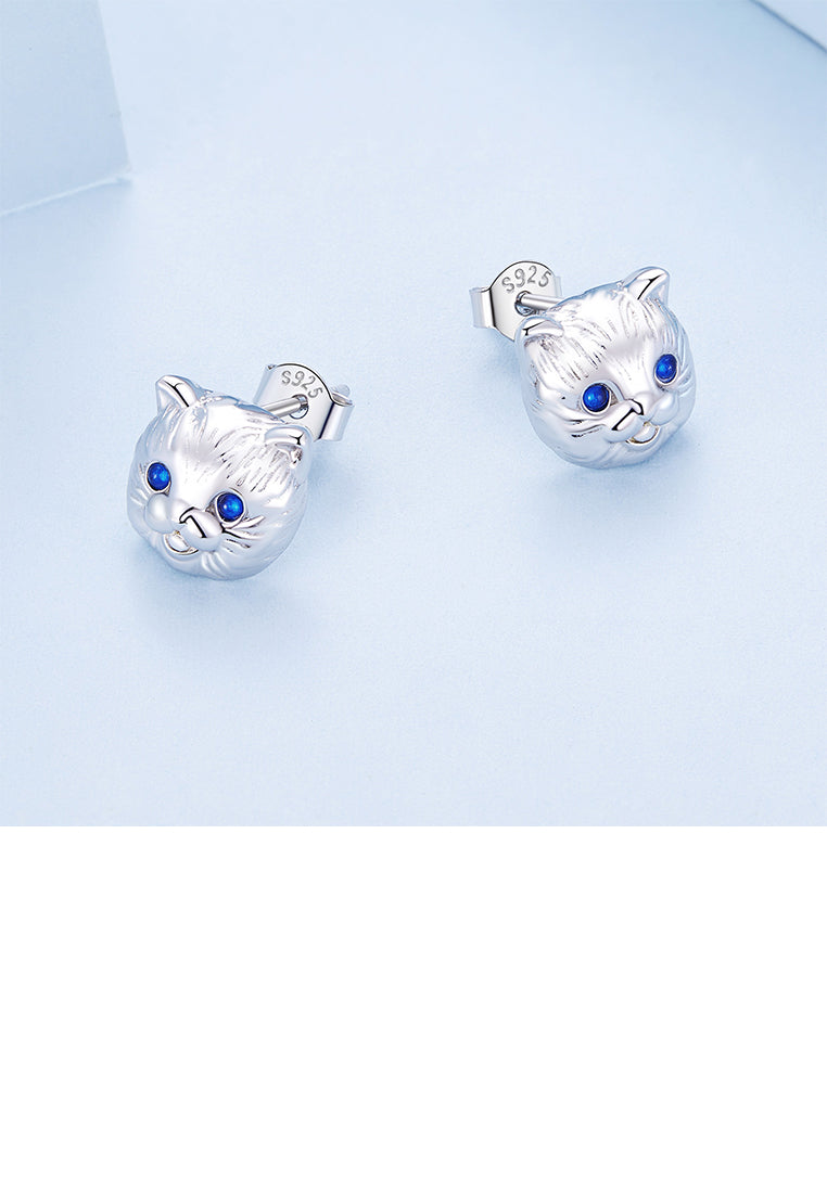 925 Sterling Silver Simple Cute Cat Stud Earrings