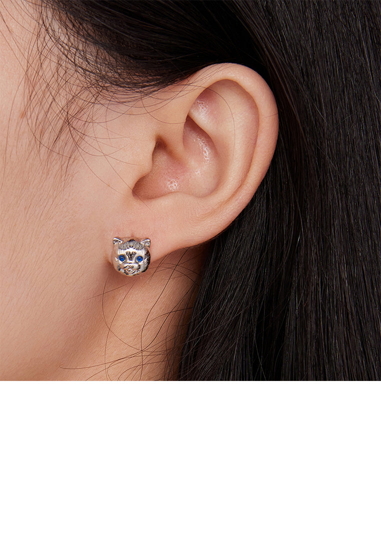 925 Sterling Silver Simple Cute Cat Stud Earrings